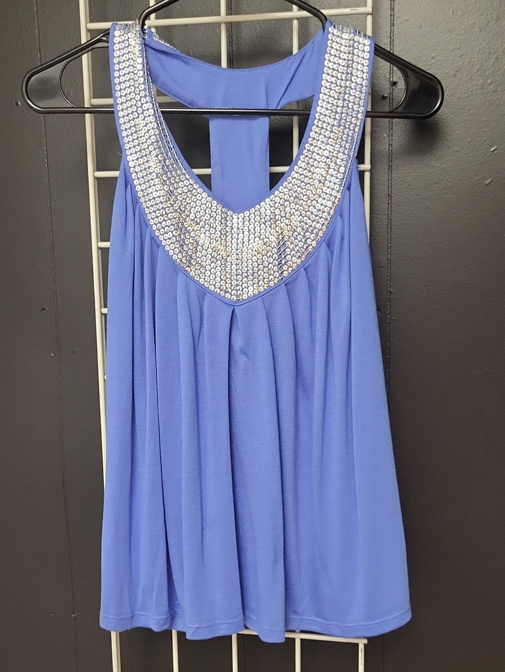 Rains Blue Sleeveless Tank with Sequin Embellished Neckline